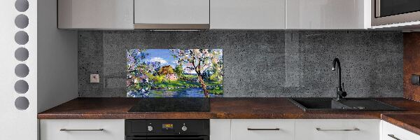 Glass splashback Spring landscape