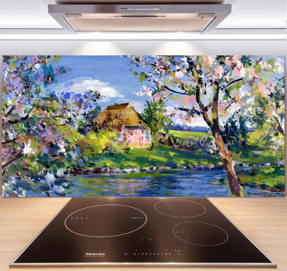 Glass splashback Spring landscape