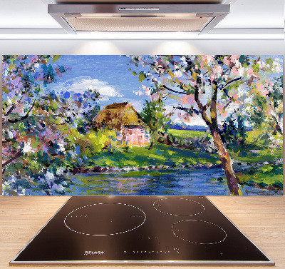 Glass splashback Spring landscape