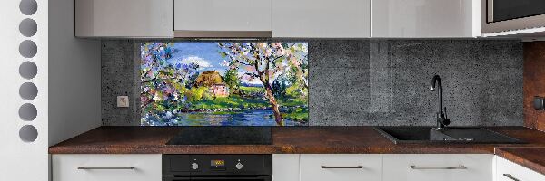 Glass splashback Spring landscape