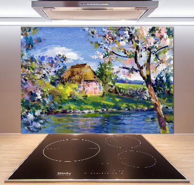 Glass splashback Spring landscape