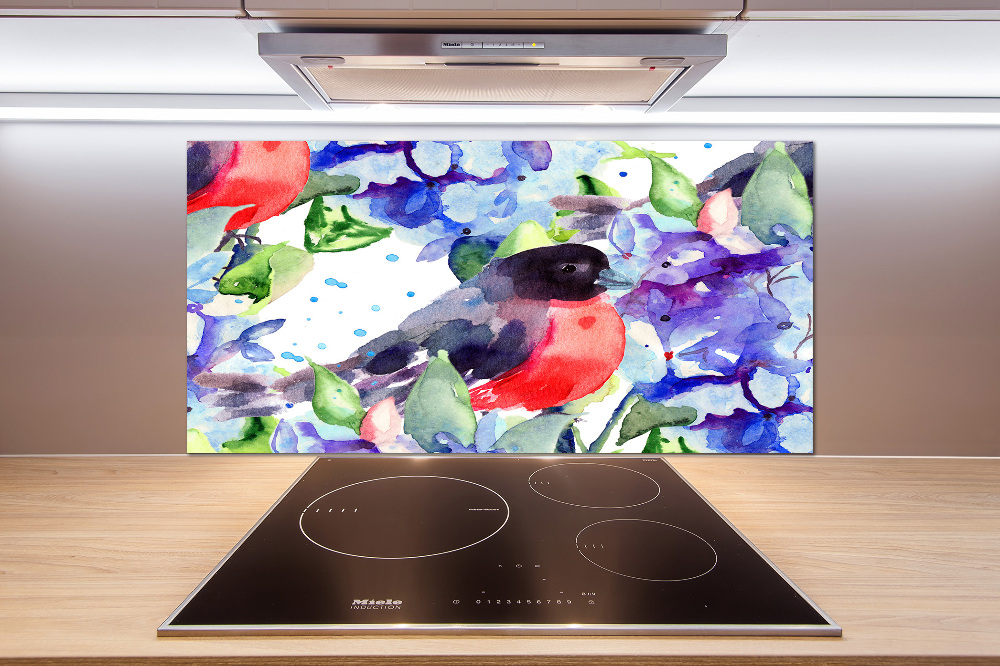 Cooker splashback Bird and flowers