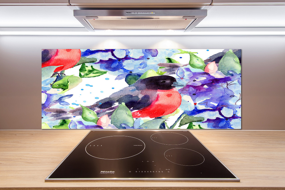 Cooker splashback Bird and flowers