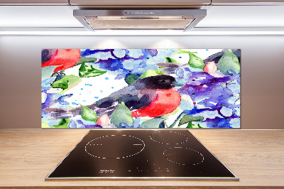 Cooker splashback Bird and flowers