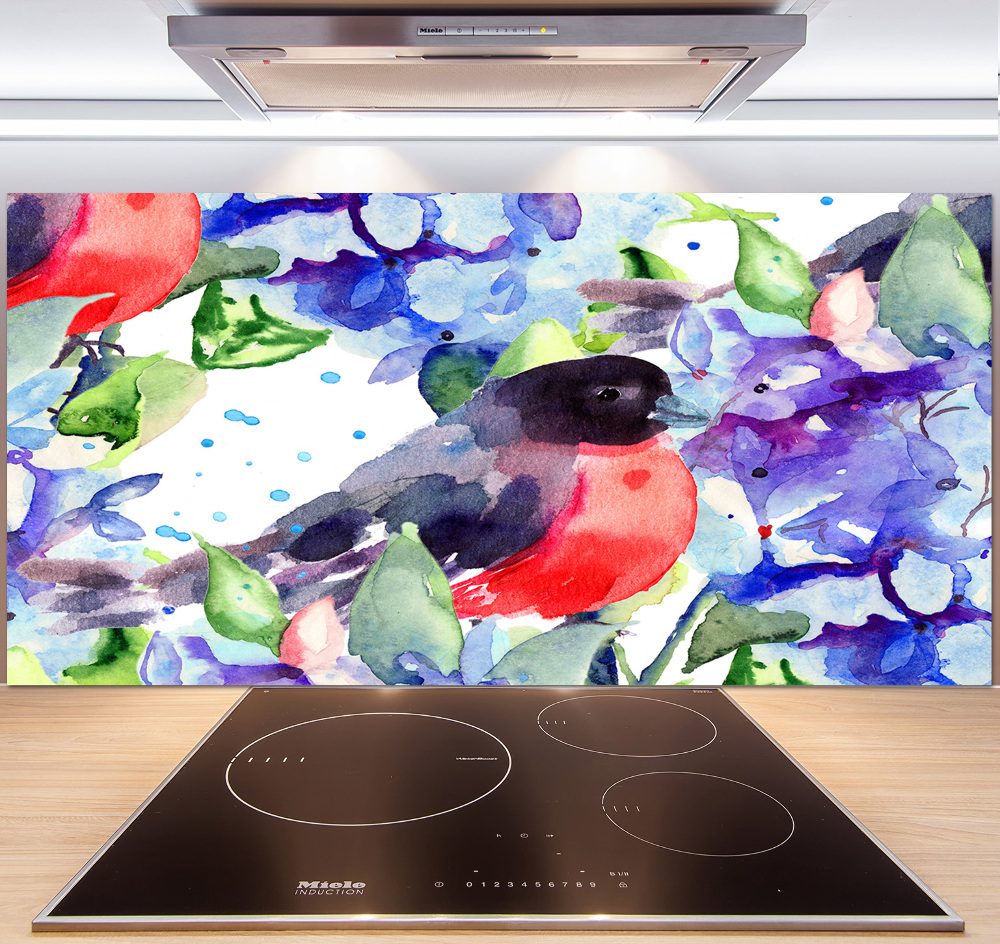 Cooker splashback Bird and flowers