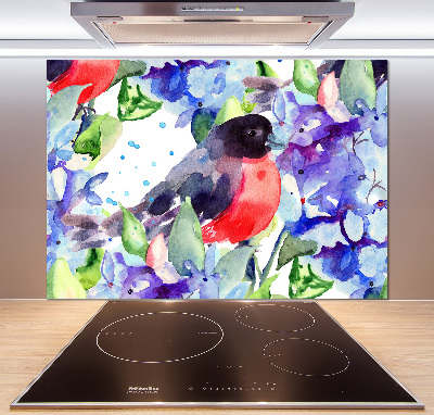 Cooker splashback Bird and flowers