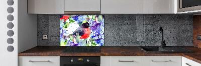 Cooker splashback Bird and flowers