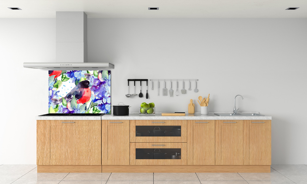 Cooker splashback Bird and flowers