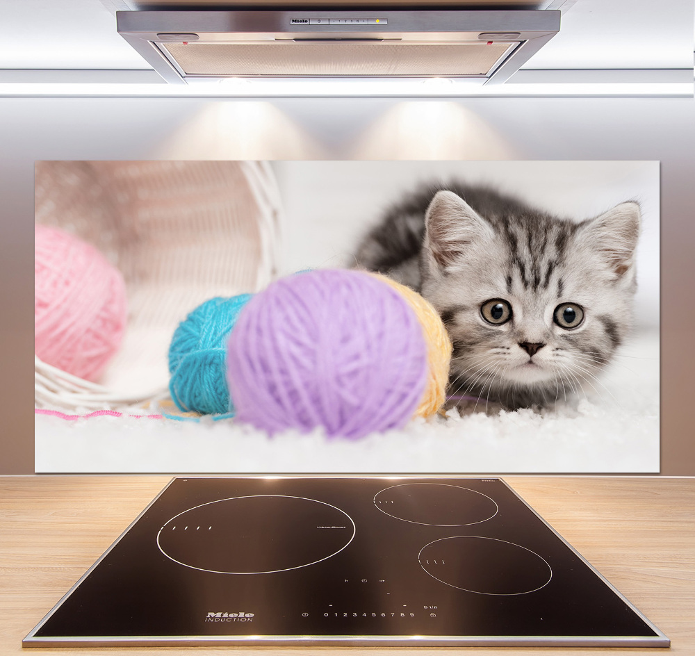 Cooker splashback Cat with skeins