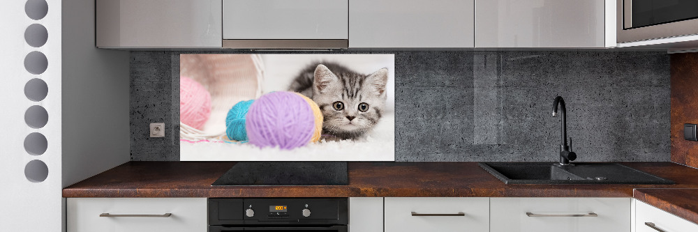 Cooker splashback Cat with skeins