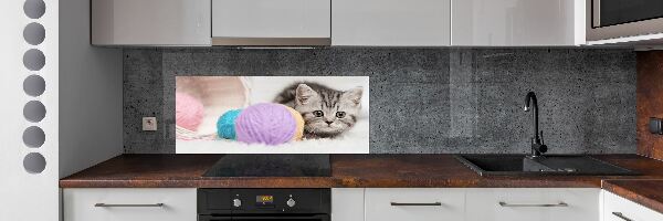 Cooker splashback Cat with skeins