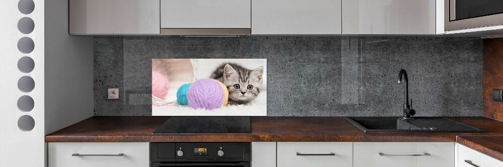 Cooker splashback Cat with skeins