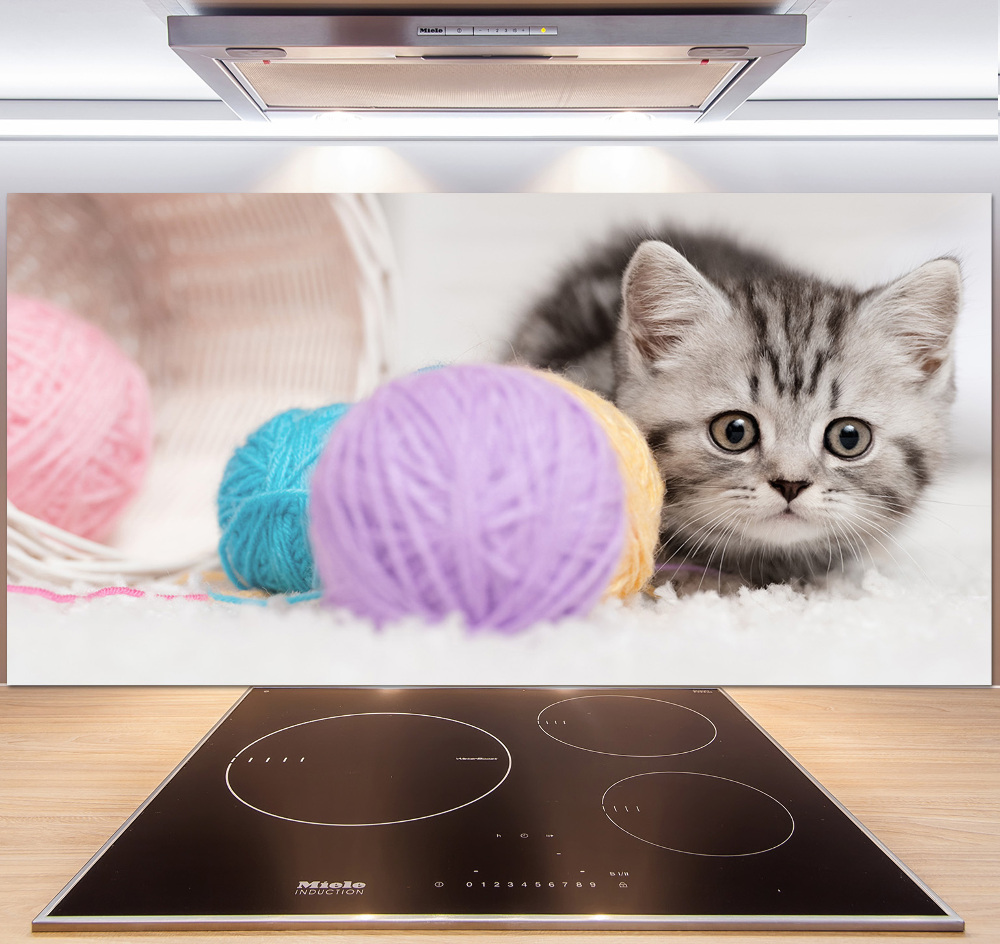 Cooker splashback Cat with skeins