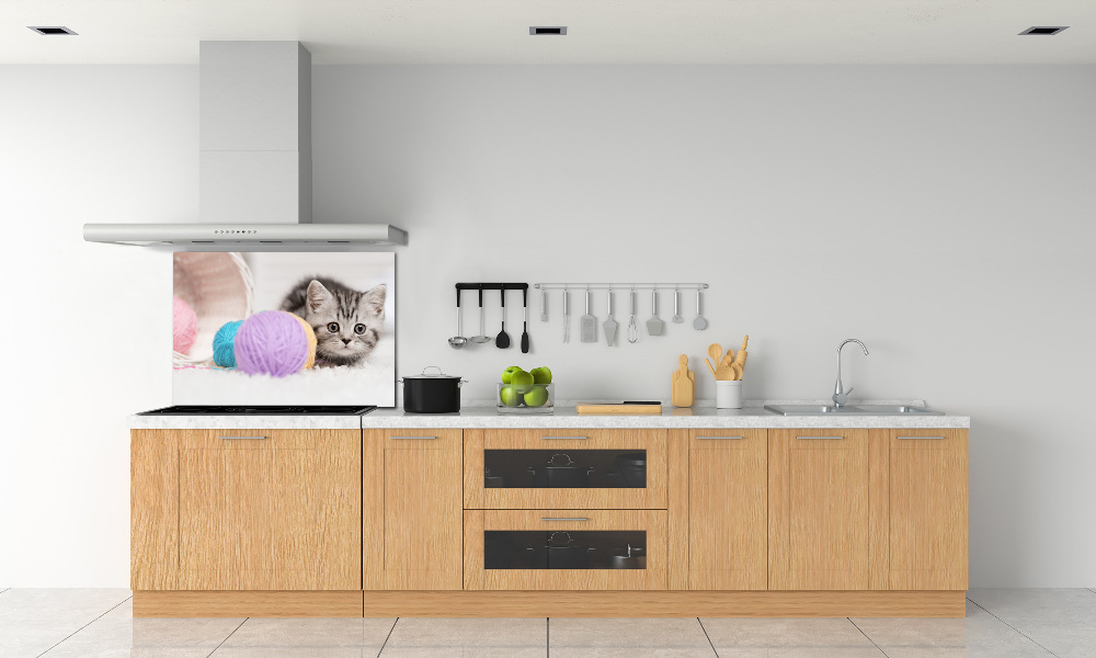 Cooker splashback Cat with skeins