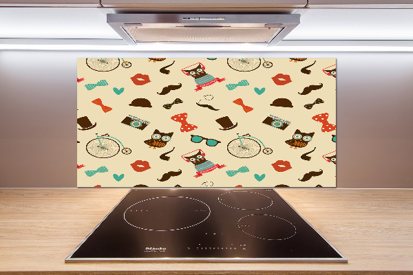 Splashback panel for kitchen Hipster owls