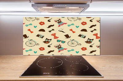 Splashback panel for kitchen Hipster owls