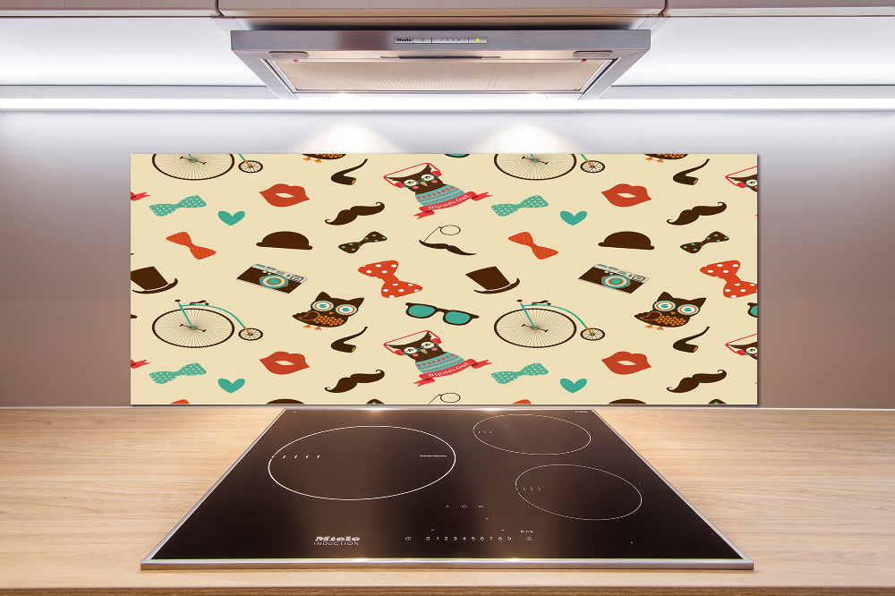 Splashback panel for kitchen Hipster owls