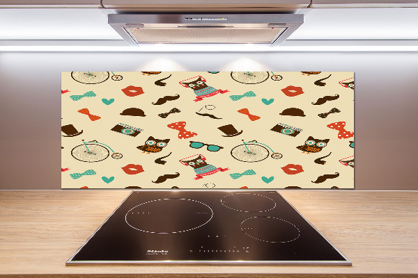 Splashback panel for kitchen Hipster owls