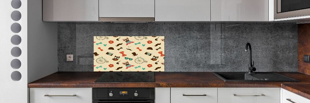 Splashback panel for kitchen Hipster owls