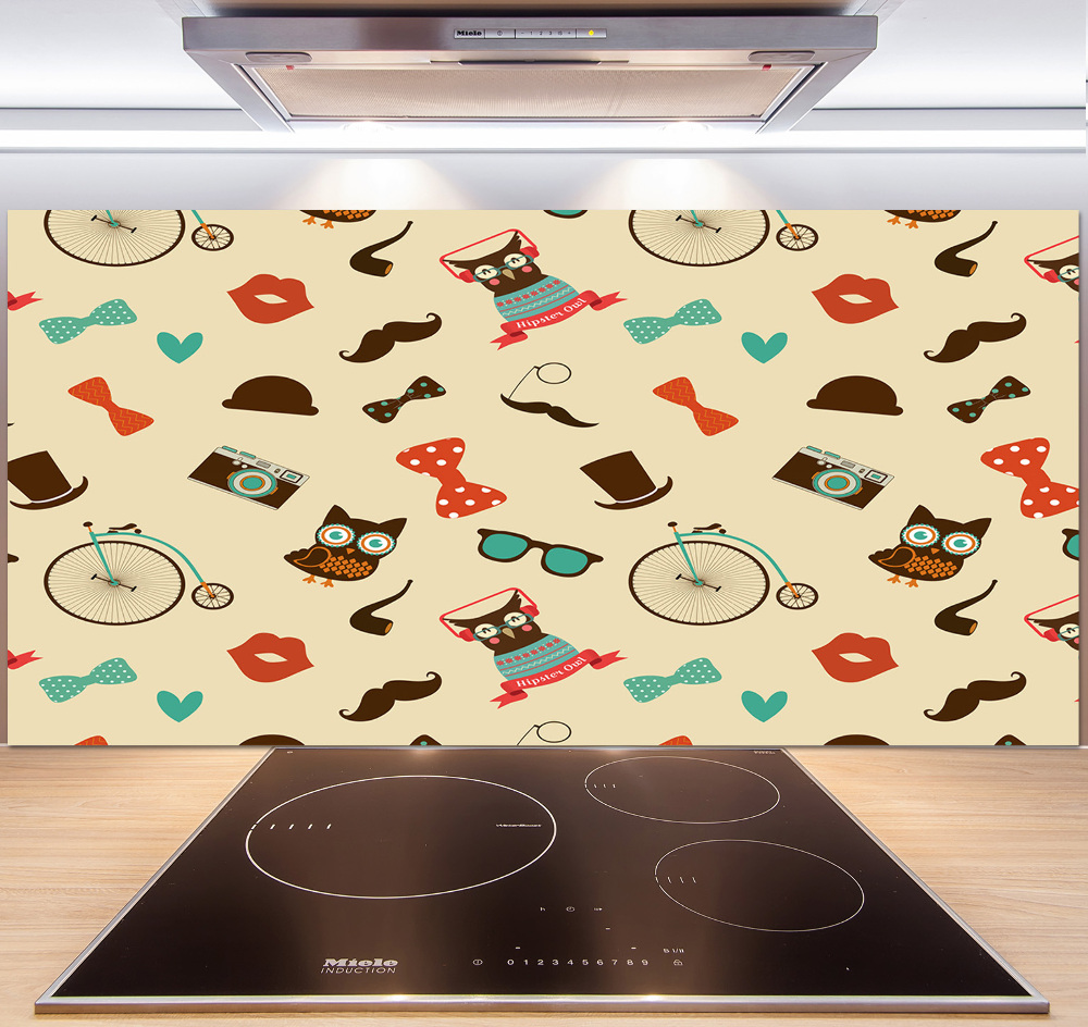 Splashback panel for kitchen Hipster owls