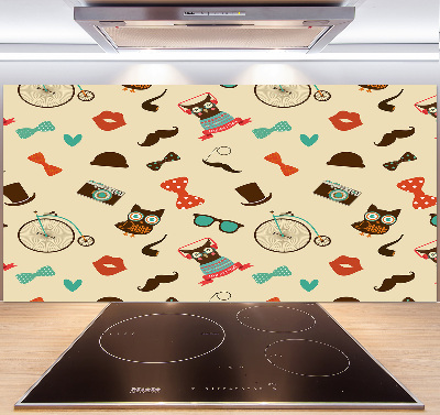 Splashback panel for kitchen Hipster owls