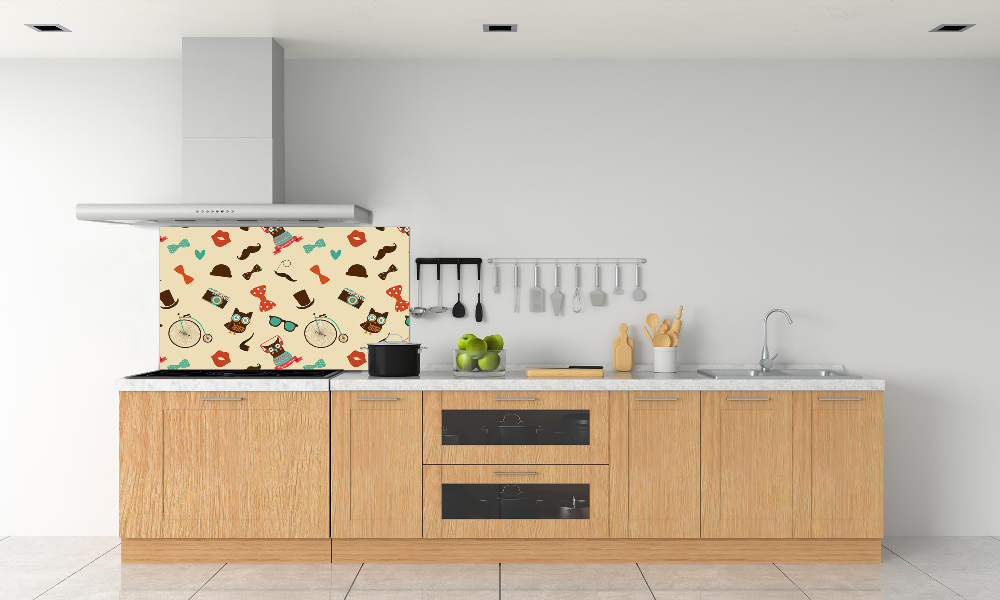 Splashback panel for kitchen Hipster owls