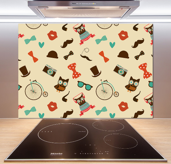 Splashback panel for kitchen Hipster owls