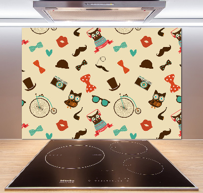 Splashback panel for kitchen Hipster owls