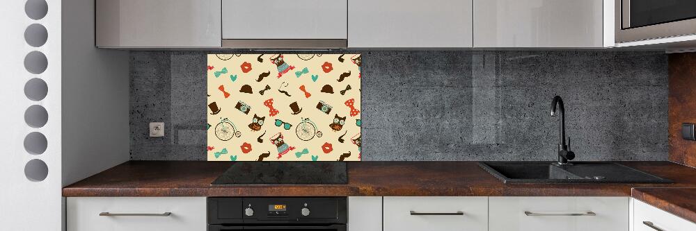 Splashback panel for kitchen Hipster owls