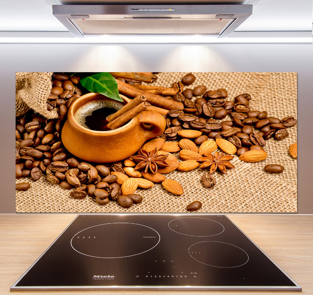 Cooker splashback Coffee beans and mug