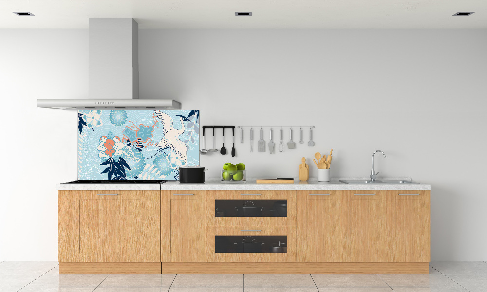 Cooker splashback Crane and flowers