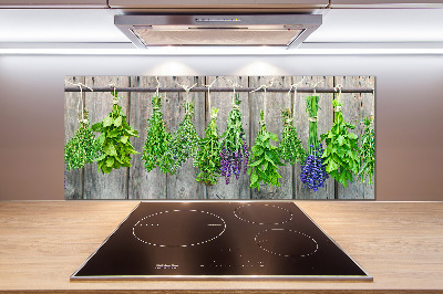 Cooker splashback Herbs on a string