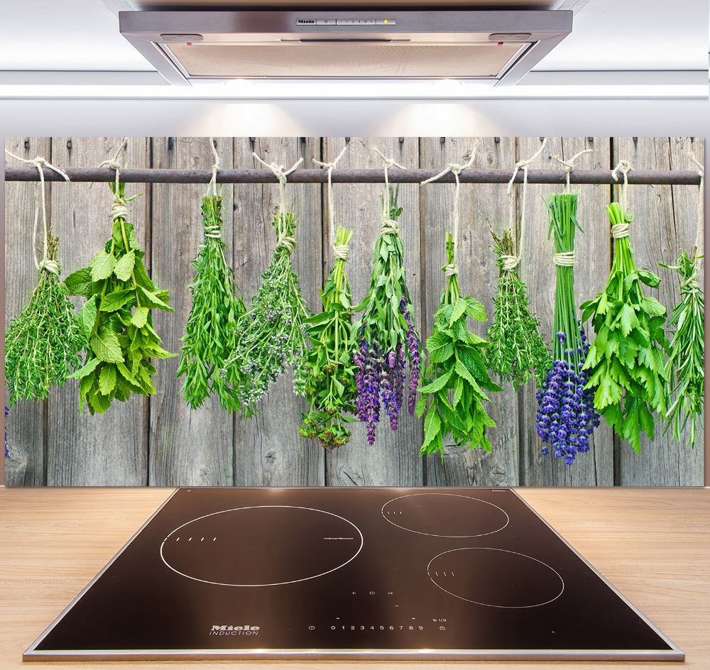 Cooker splashback Herbs on a string