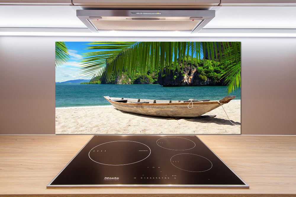 Cooker splashback Boat on the beach