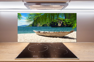 Cooker splashback Boat on the beach