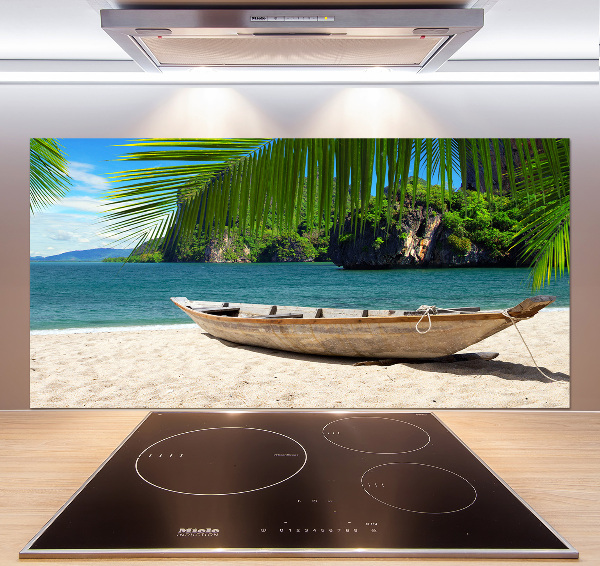 Cooker splashback Boat on the beach