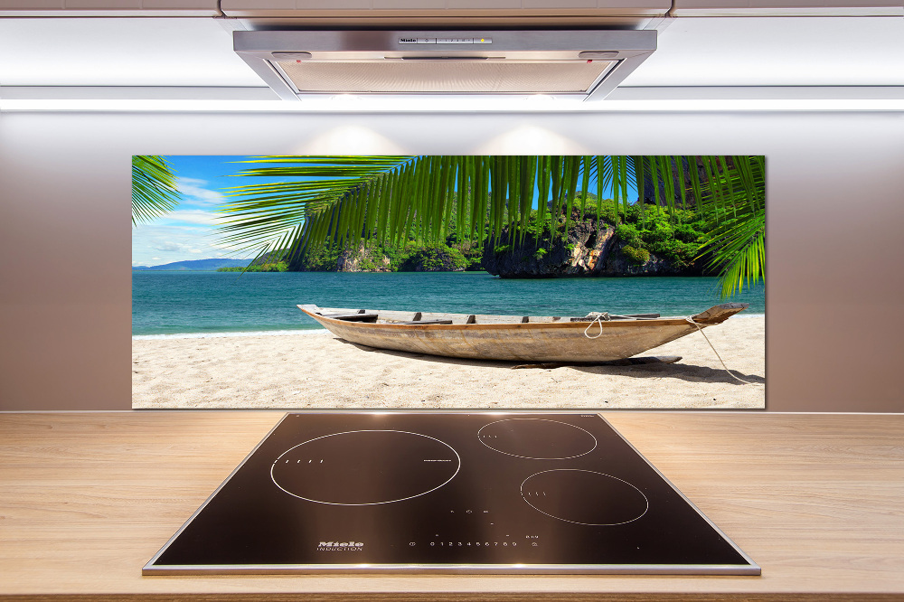 Cooker splashback Boat on the beach