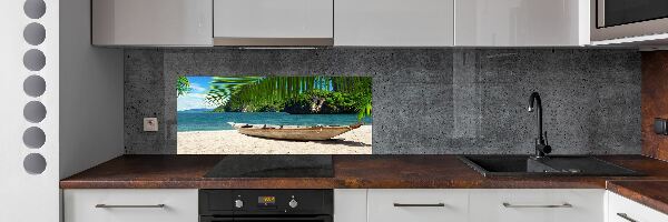 Cooker splashback Boat on the beach