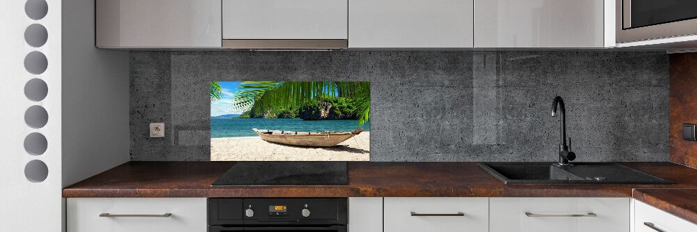 Cooker splashback Boat on the beach