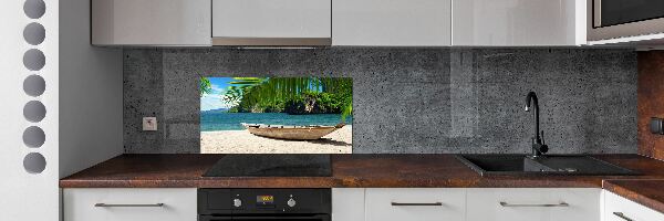 Cooker splashback Boat on the beach