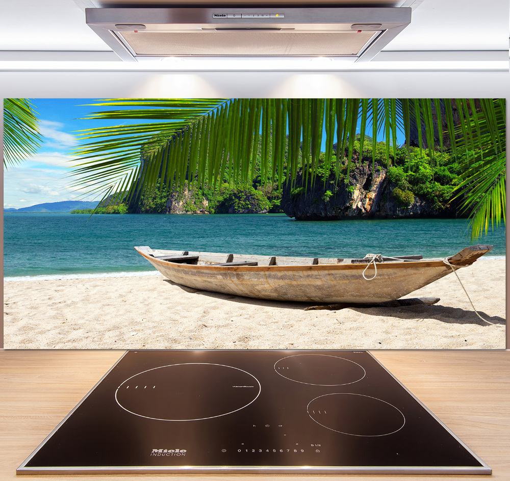 Cooker splashback Boat on the beach