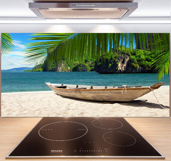 Cooker splashback Boat on the beach