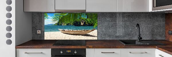 Cooker splashback Boat on the beach