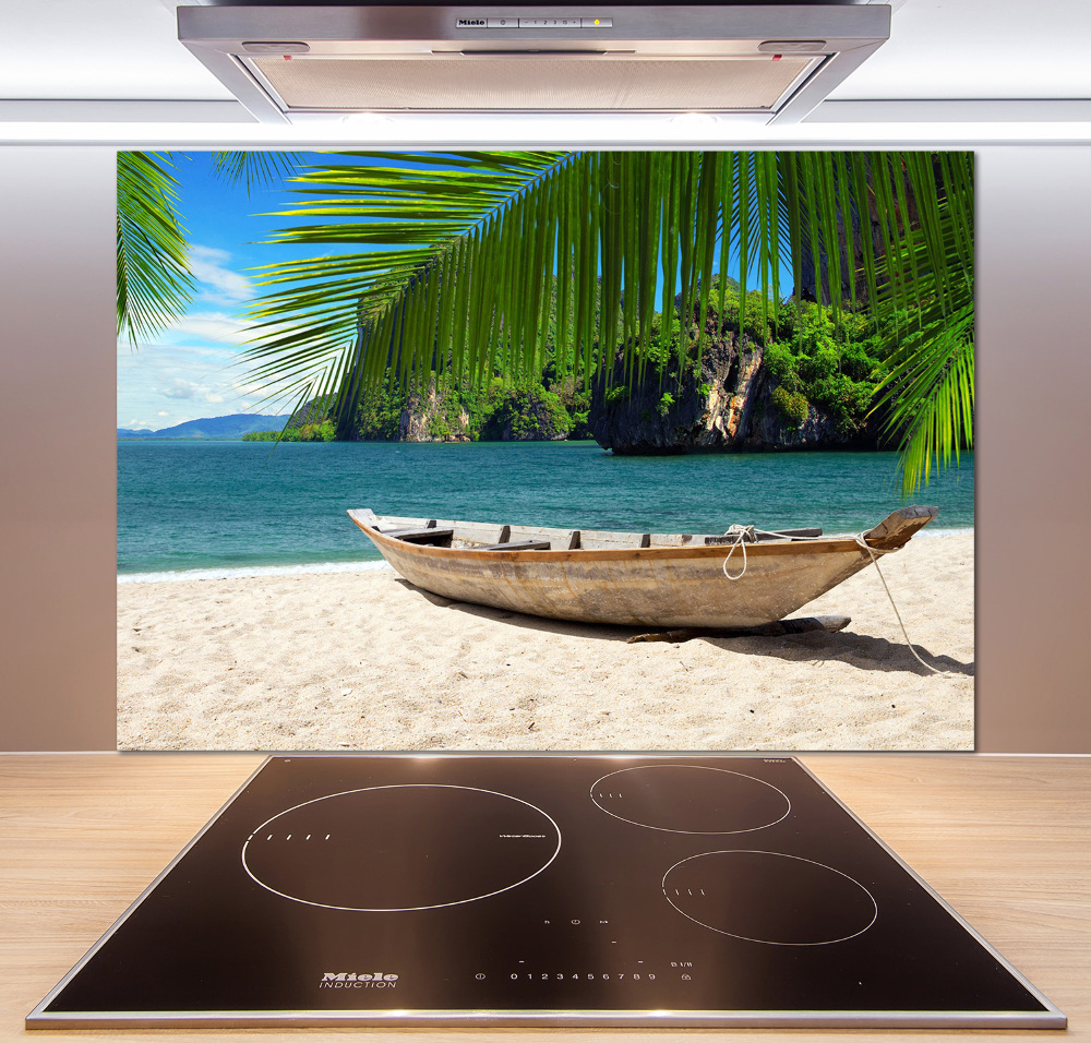 Cooker splashback Boat on the beach