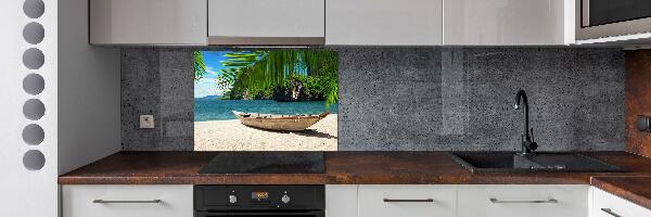 Cooker splashback Boat on the beach