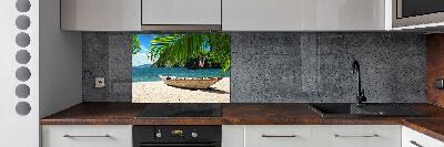 Cooker splashback Boat on the beach