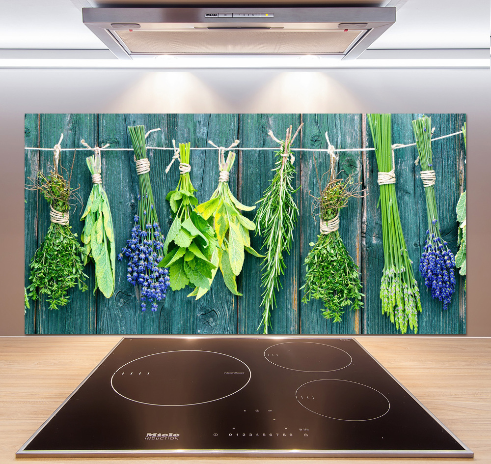 Cooker splashback Herbs on a string