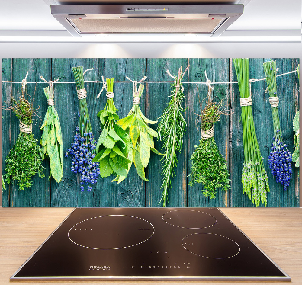 Cooker splashback Herbs on a string