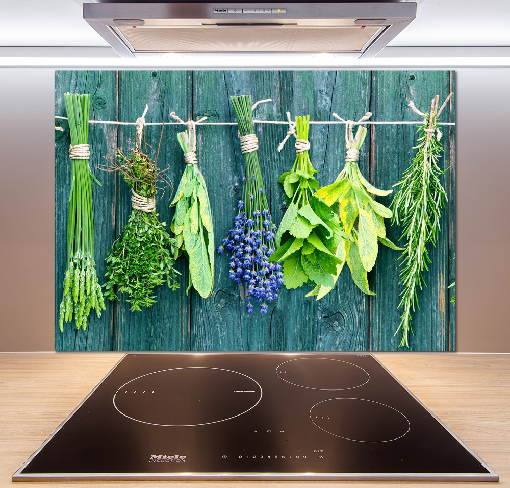 Cooker splashback Herbs on a string