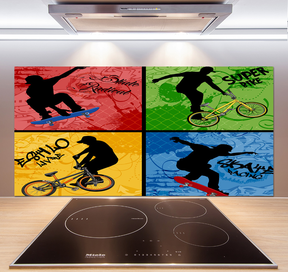 Kitchen wall panels Bicycle and skateboard